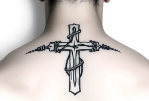 Cross wrapped in barb wire tattoo idea