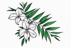 bamboo branch, monsteria leaf, bouganvillea tattoo idea