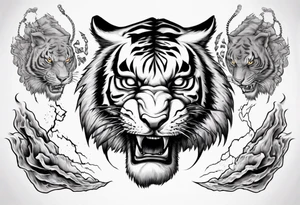 A tiger surrounded by lightning for a forearm sleeve. Alos leaving room for a symbol to be below the tiger tattoo idea