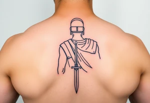 roman gladiator from behind near an arena with a short sword in his hand tattoo idea