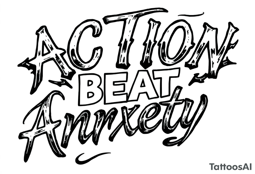 the words 
action beats anxiety with a cool desing tattoo idea