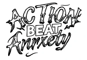the words 
action beats anxiety with a cool desing tattoo idea