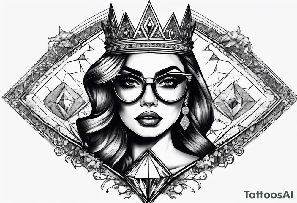 Diamond queen with glasses spooky beauty tattoo idea