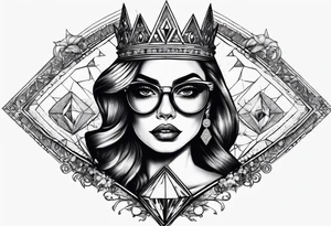 Diamond queen with glasses spooky beauty tattoo idea