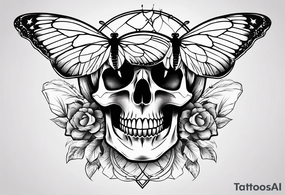 Skull with butterfly tattoo idea