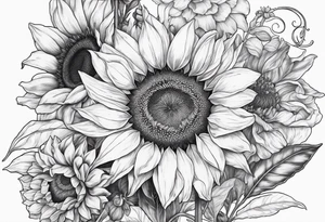 Sunflower, Lillie’s, roses, daisies, poppy’s tattoo idea