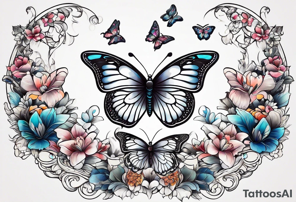 Half moon decorated with butterflies tattoo idea