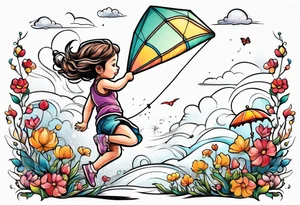 a little girl running away holding a kite tattoo idea