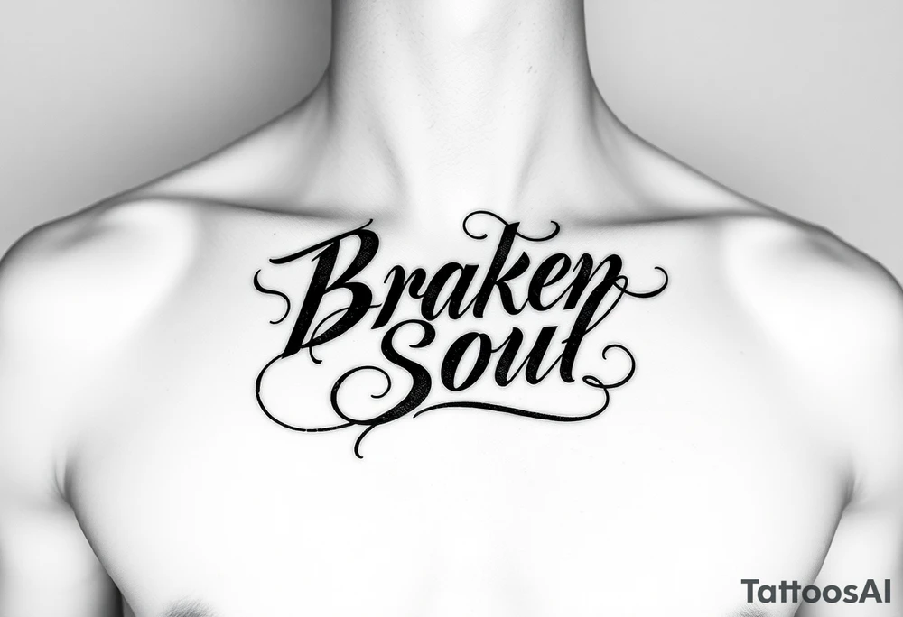 Broken Soul in calligraphy writing for a female on the side of breast tattoo idea
