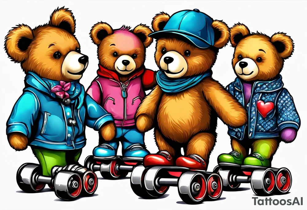 teddy bears wearing roller skates on their feet tattoo idea