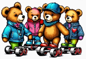 teddy bears wearing roller skates on their feet tattoo idea