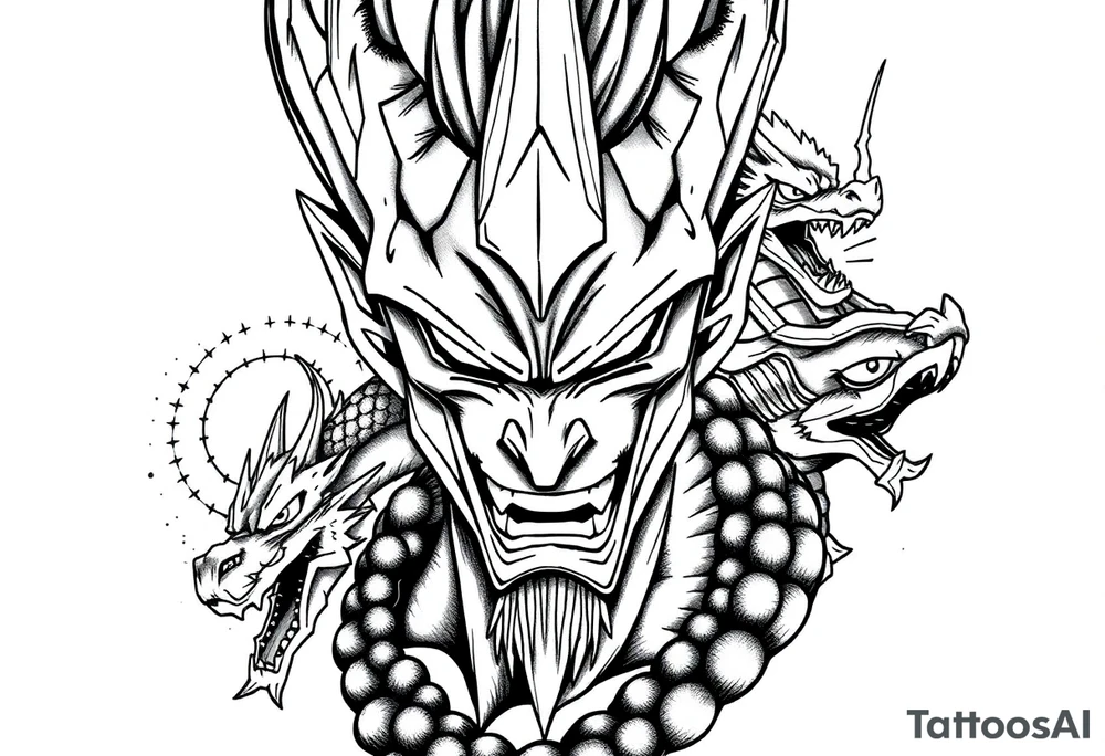 Omega shenron with 7 dragon balls tattoo idea