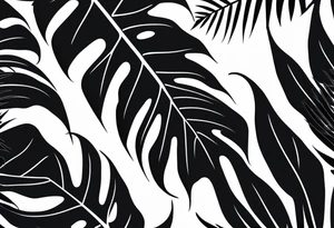 Abstract but realistic monstera leaf tattoo to go on the right leg on the outside of the leg next to the shin with a stem going down behind the ankle. Make it not so dark with lighter shading tattoo idea