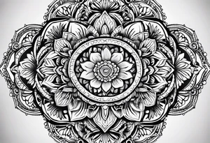 Mirrored style. Mexican flower mandala design minimalist fine line whimsical tattoo idea