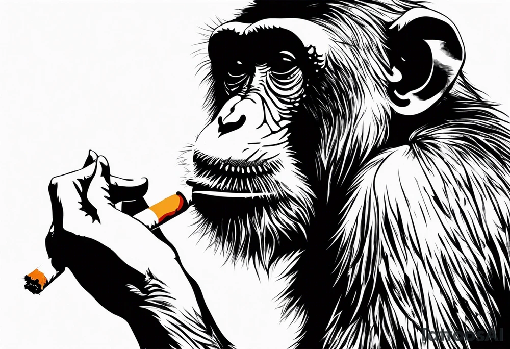 simple picture of a monkey smoking a cigarette, plain and simple smoking a cigarette tattoo idea