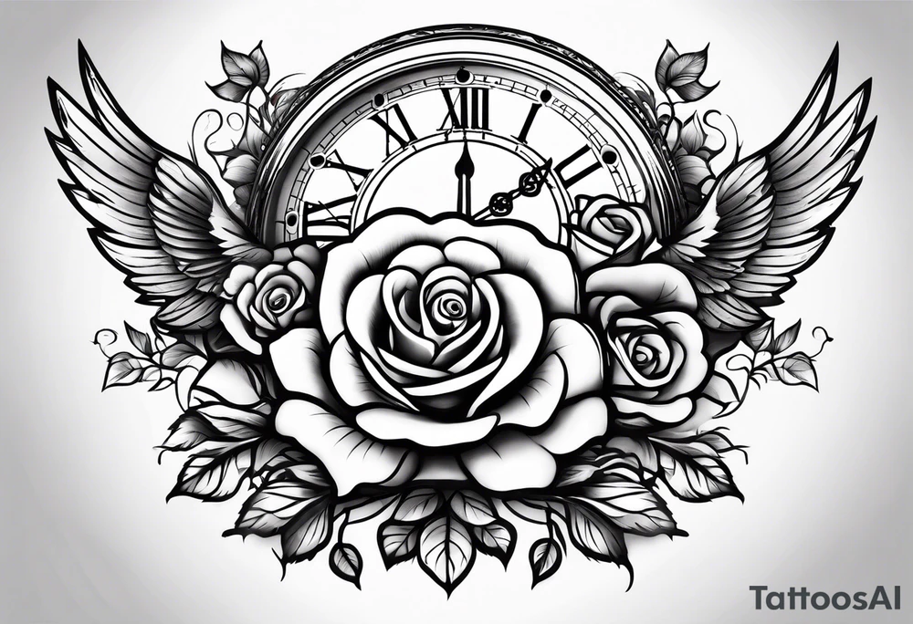 Rose birds clock tattoo idea