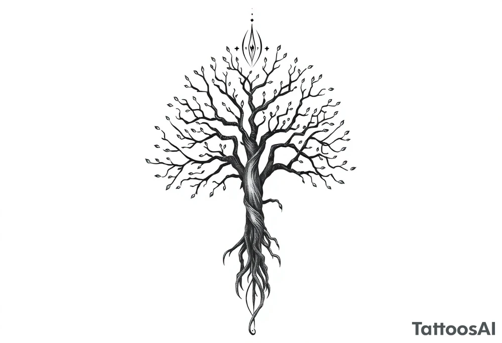 mystical tree of life with bringer of death tattoo idea