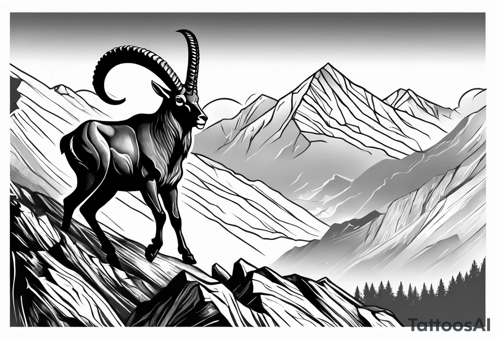 ibex jumping into mountains tattoo idea