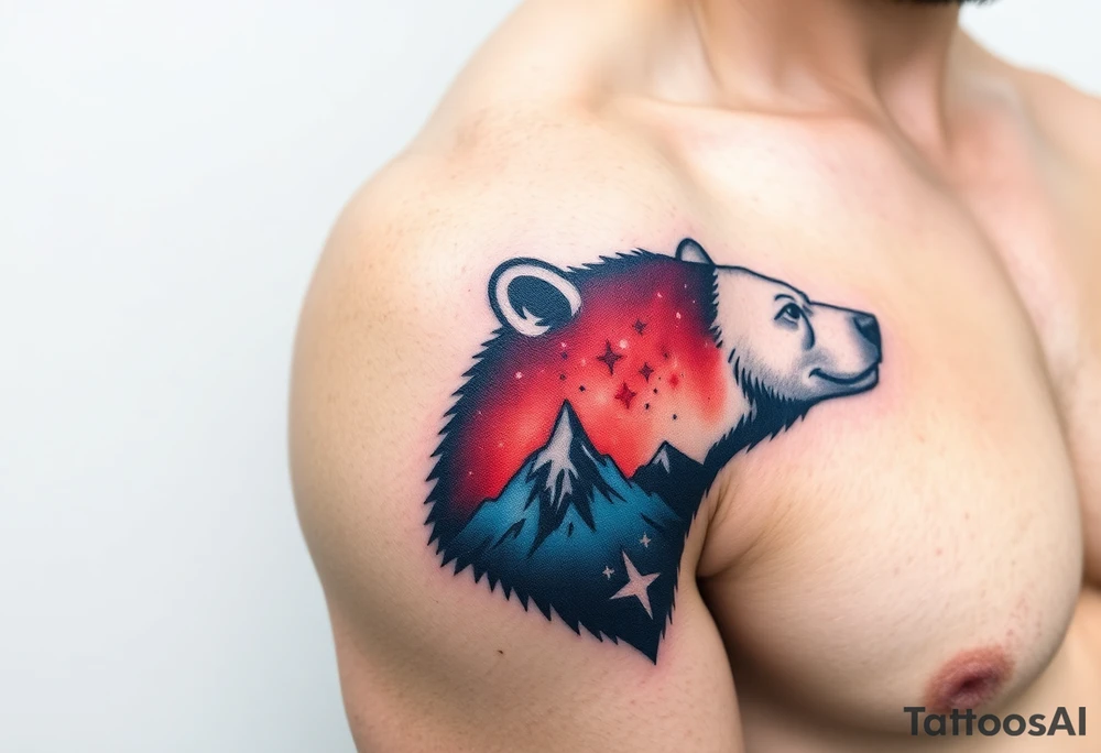 A Bear with a Starry Sky in Its Fur
 (only red , blue and black are possible colors) tattoo idea