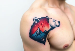 A Bear with a Starry Sky in Its Fur
 (only red , blue and black are possible colors) tattoo idea