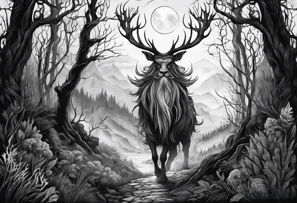 Leshy creepy looming danger skinny tattoo idea