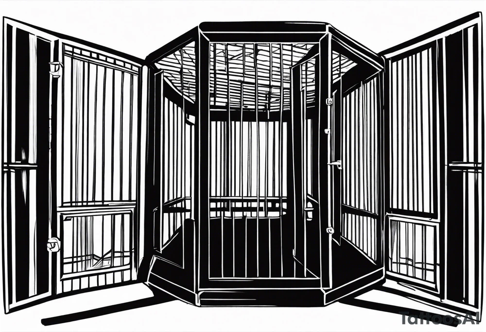 Empty biid cage door open artistic tattoo idea