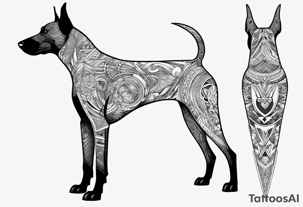 doberman full body minimalistic tattoo idea