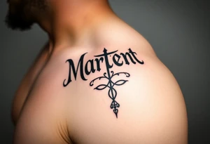 Martinez tribal lettering ,shoulder dropping down to arm tattoo idea
