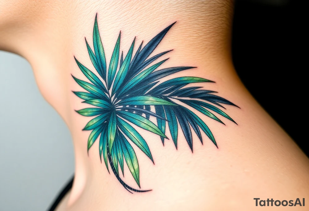 large palm leaves twisted side neck tattoo tattoo idea