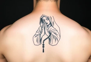 Chicano style woman with praying hands and rosary in hands tattoo idea