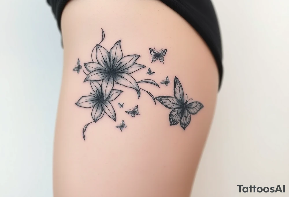 Lilies dissolving into butterflies tattoo idea