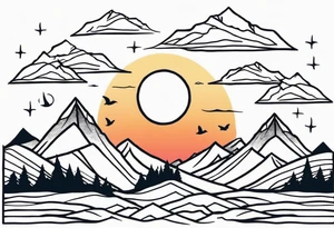 small minimalistic no border mountains sunset tattoo idea