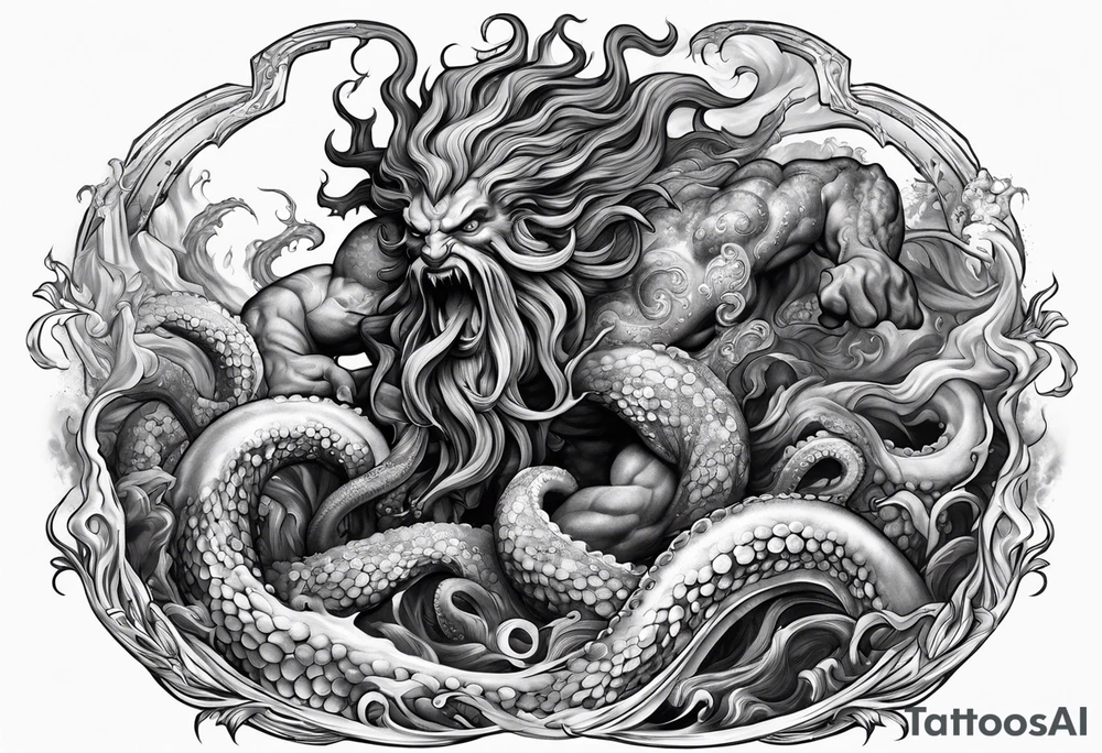 Poseidon battling octopus monster tattoo idea
