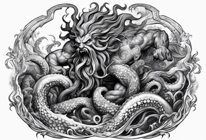 Poseidon battling octopus monster tattoo idea