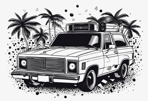 1980's style dance party with boom box and confetti in a beach theme. do not include cars tattoo idea