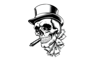 skull with mustache,a big cigar in his mouth,a top-hat on his head and alot of money in a hand. tattoo idea