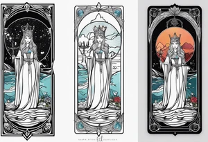 Lady of the lake in a tarot card design tattoo idea