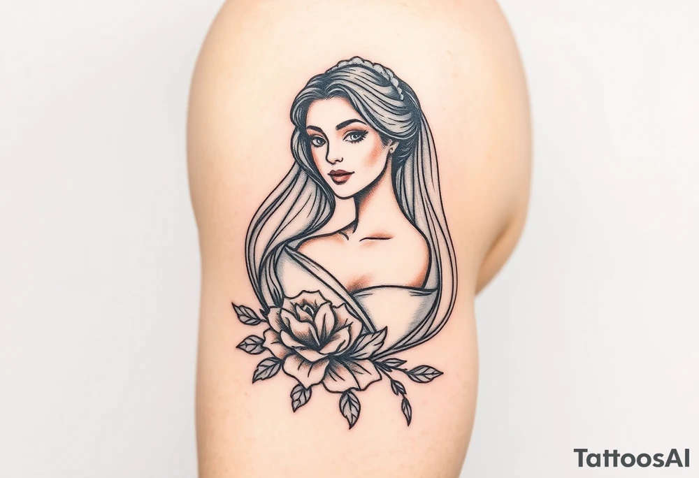 A softly shaded vintage-style illustration of a bride, with sepia tones for an old-world charm tattoo idea