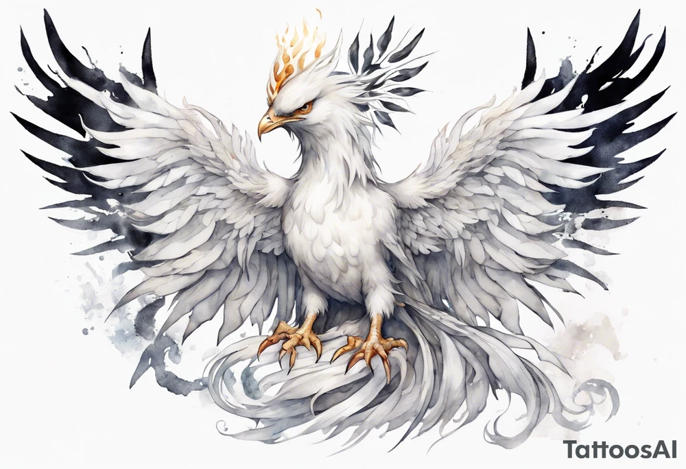 a white phoenix wearing iron crown tattoo idea
