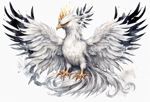 a white phoenix wearing iron crown tattoo idea