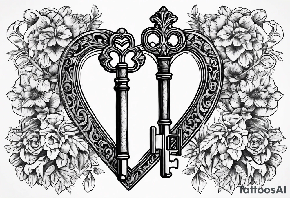 heart shaped antique key tattoo idea