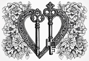 heart shaped antique key tattoo idea
