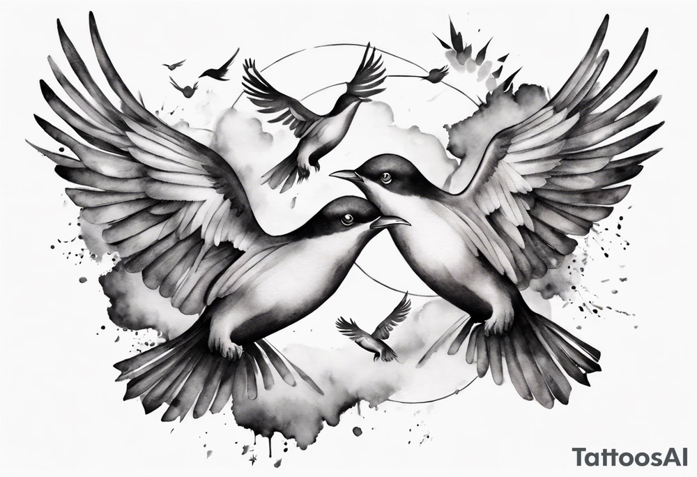shoulder tattoo with light rays with birds flying free among the clouds, round shape, 3d effect tattoo idea shoulder tattoo with light rays with birds flying free among the clouds, round shape, 3d effect tattoo idea