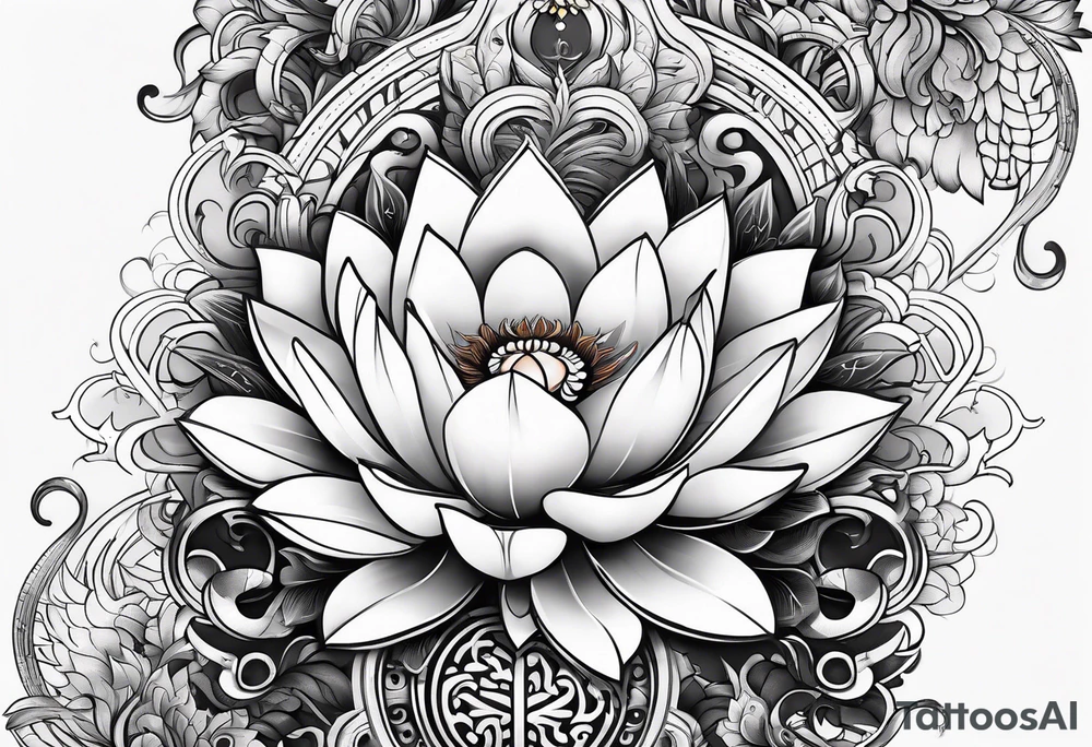 one vertical tattoo that combines lotus flower, phoenix and helix, strength and resilience symbols tattoo idea