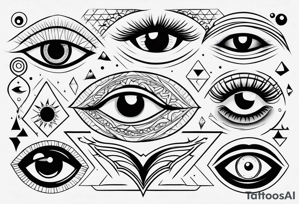 Variety simple line eyes flash sheet tattoo idea