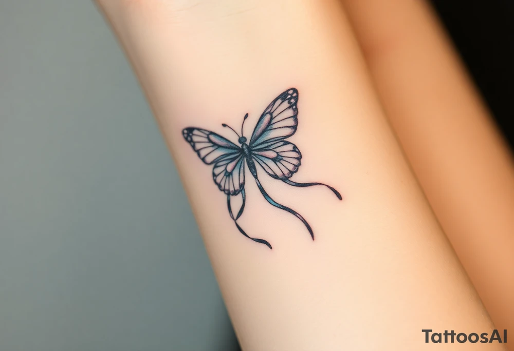 ethereal butterfly with flowing silk ribbons in moonlight tattoo idea