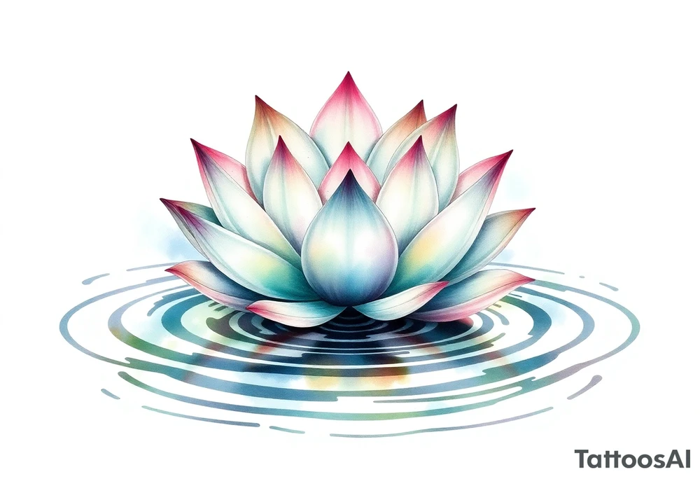 serene lotus flower emerging from sacred waters with ripples tattoo idea