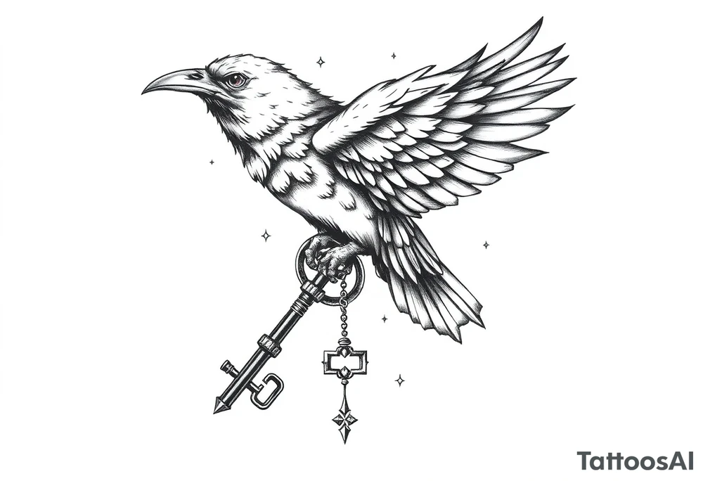 a raven,key,stars. tattoo idea