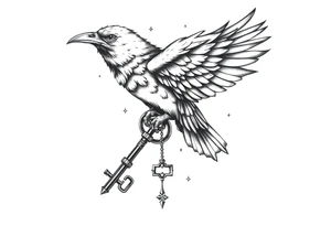 a raven,key,stars. tattoo idea
