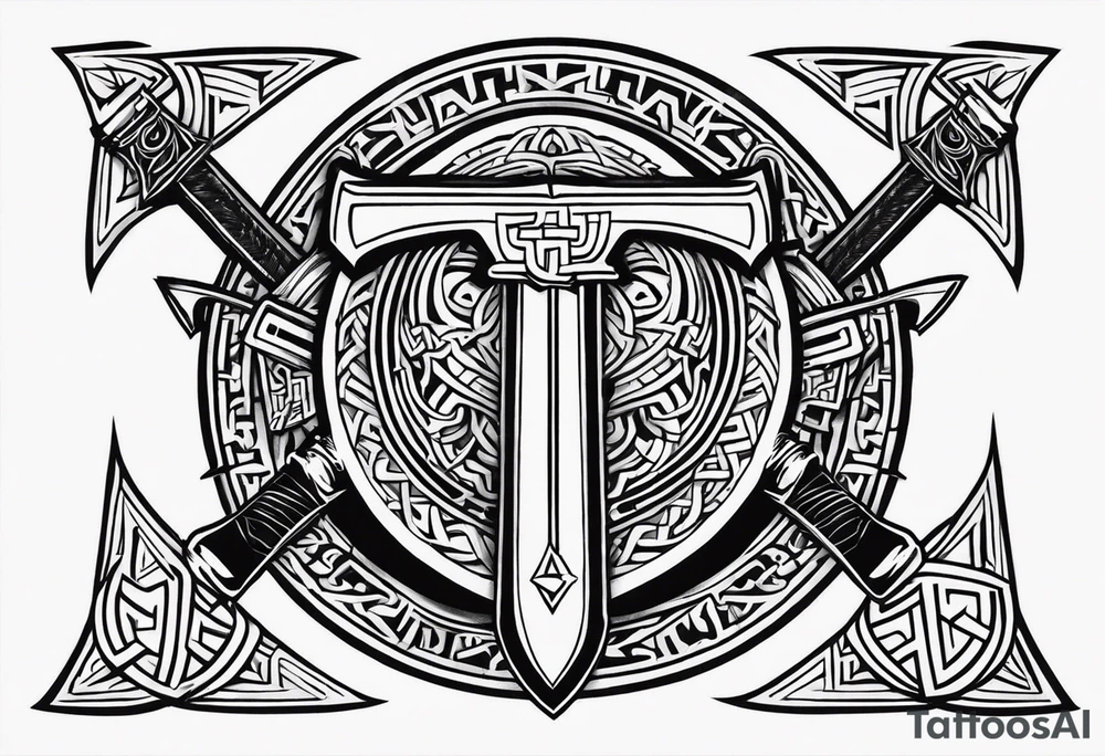 Valhalla sword shield axe Valknut tattoo idea